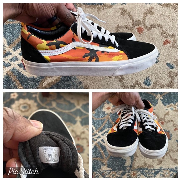 Vans Flame Old School Sneakers Mens 7 Black/Orange/ White Streetwear - Picture 4 of 4